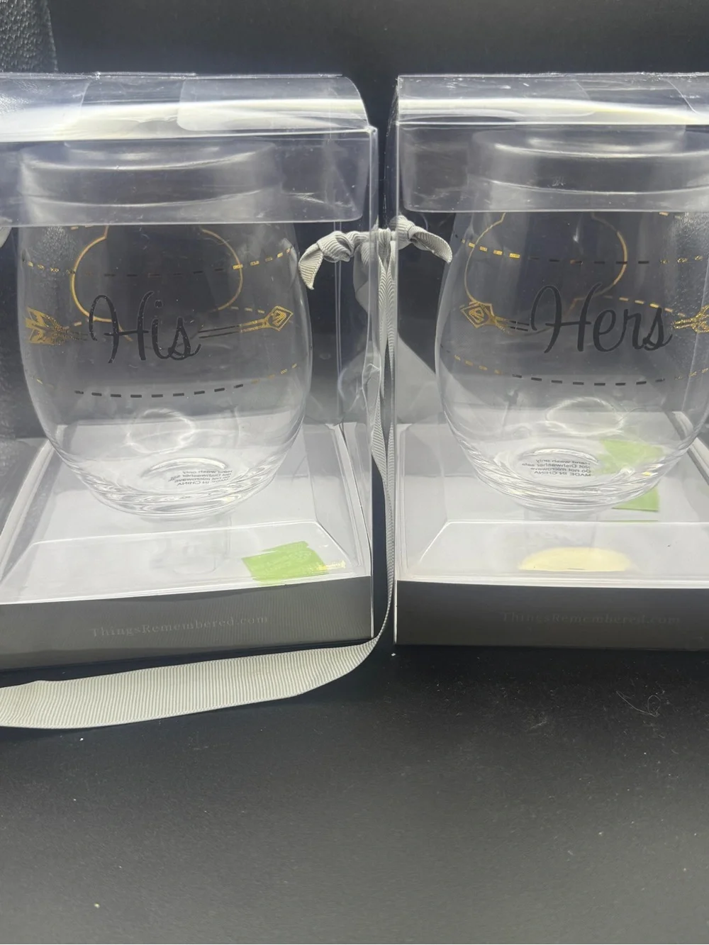 His & Hers Gold Arrow Stemless Wine Glasses Set